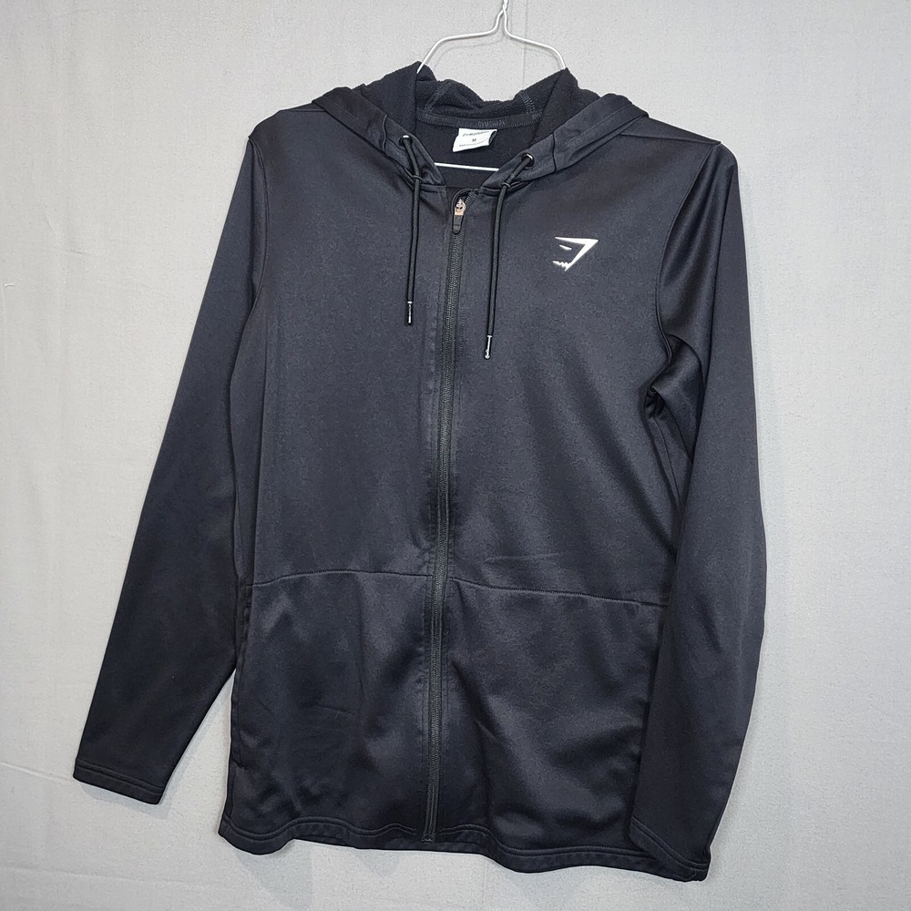 Gymshark Full Zip Hoodie Black Fleece Lined Performance Mens Size M